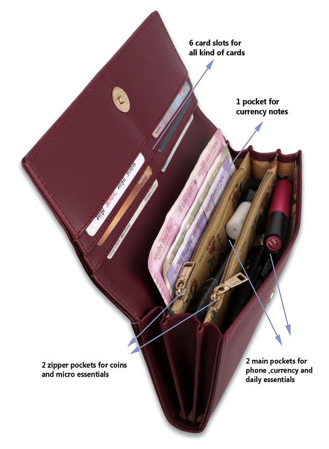 ALSU Women's Maroon Hand Wallet Trendy | Hand Clutch| Hand Purse| 6 Card Pocket| Zipper Pockets| Phone Pocket| Office use (shd-002mar) - Image 5